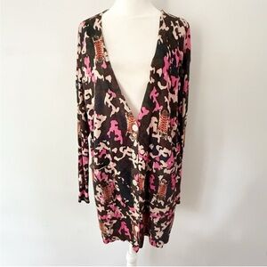 Vilagallo Women Wool Cashmere Camo Tiger Oversize Cardigan Medium Whimsy Novelty